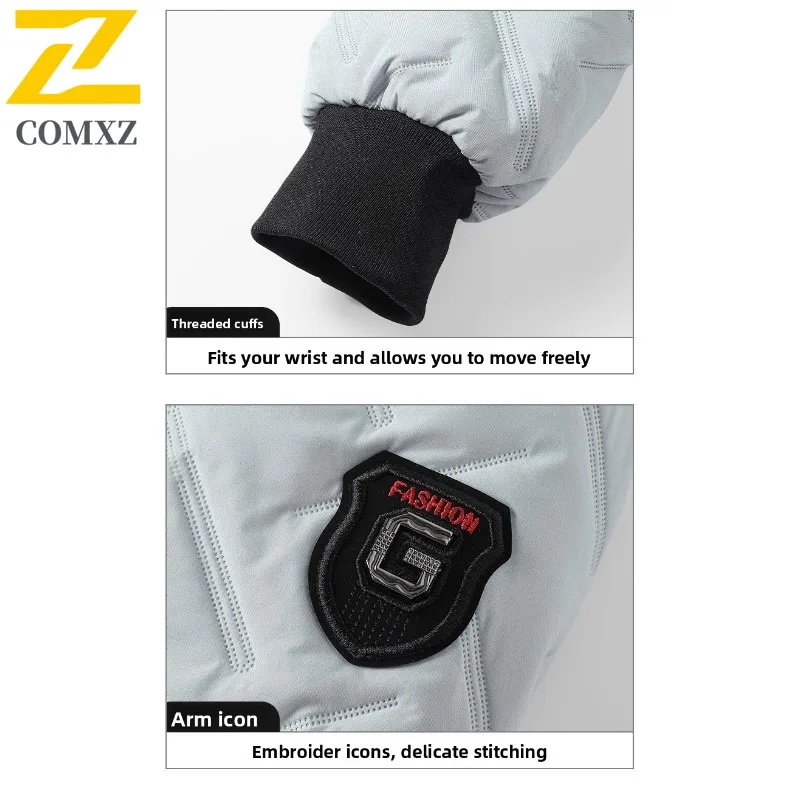 COMXZ 2025 Mens Korean Wrinkle Quilted Stand Collar Thickened Winter Jacket Tactics Waterproof and Windproof Outdoor Sports Coat