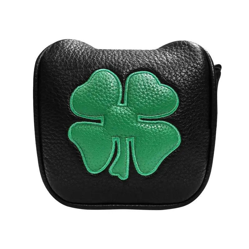 

Golf Club Head Covers Synthetic Leather Square Mallet Cover With Soft Lining Lucky Putter Headcover With Four-Leaves Clover