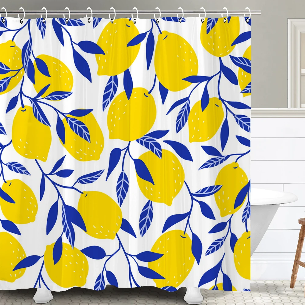 Modern Fresh Fruit lemon Bath Curtain Waterproof Fabric Shower Curtain With 12 Hooks Bathtub Screen for Bathroom Home Decorate