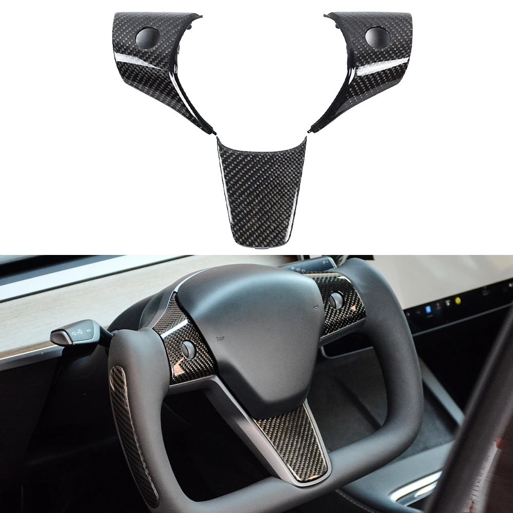 

Carbon Fiber Steering Wheel Patch Decoration For Tesla Model 3 Model Y 2017-2023 Interior Modified Car Accessories