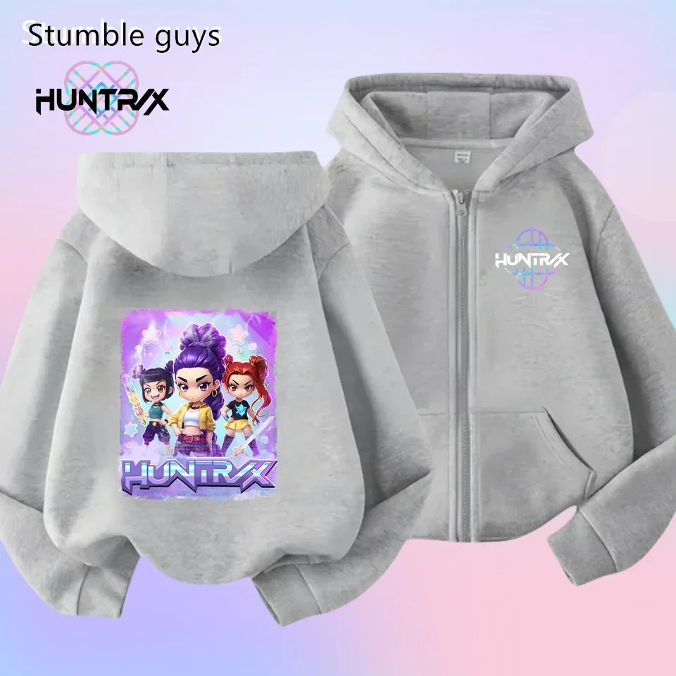 

Autumn New KPop Demon Hunters Zipper Hoodie Kids Long Sleeve Sweatshirt Anime Cartoon Boys Clothes Girls Trendy