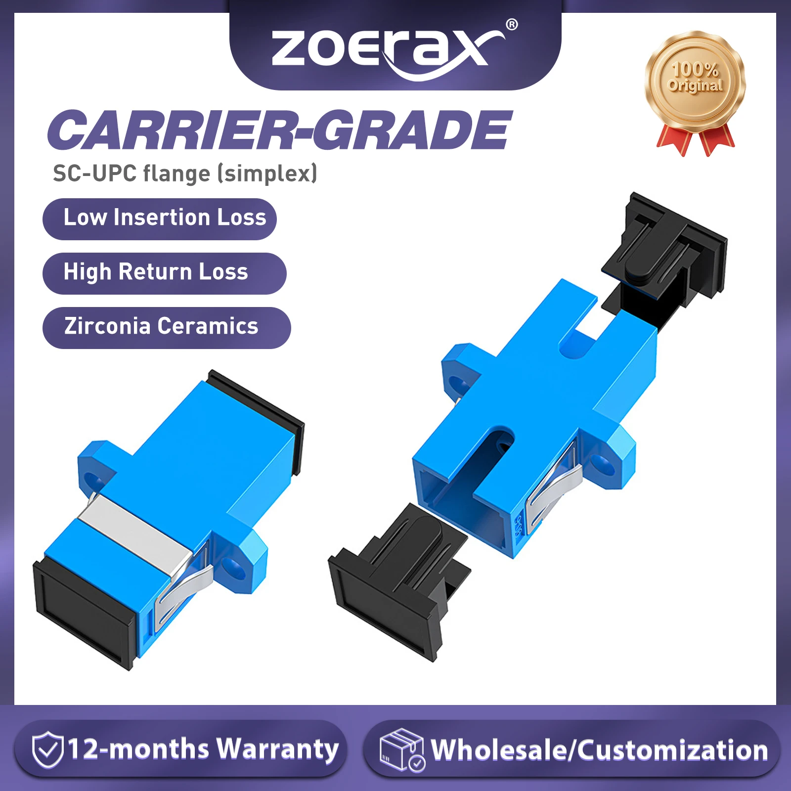 

ZoeRax 10pcs SC to SC Female Fiber Optic Adapter Flange Head Coupler Square Adapter UPC APC Simplex Duplex Optical Coupler