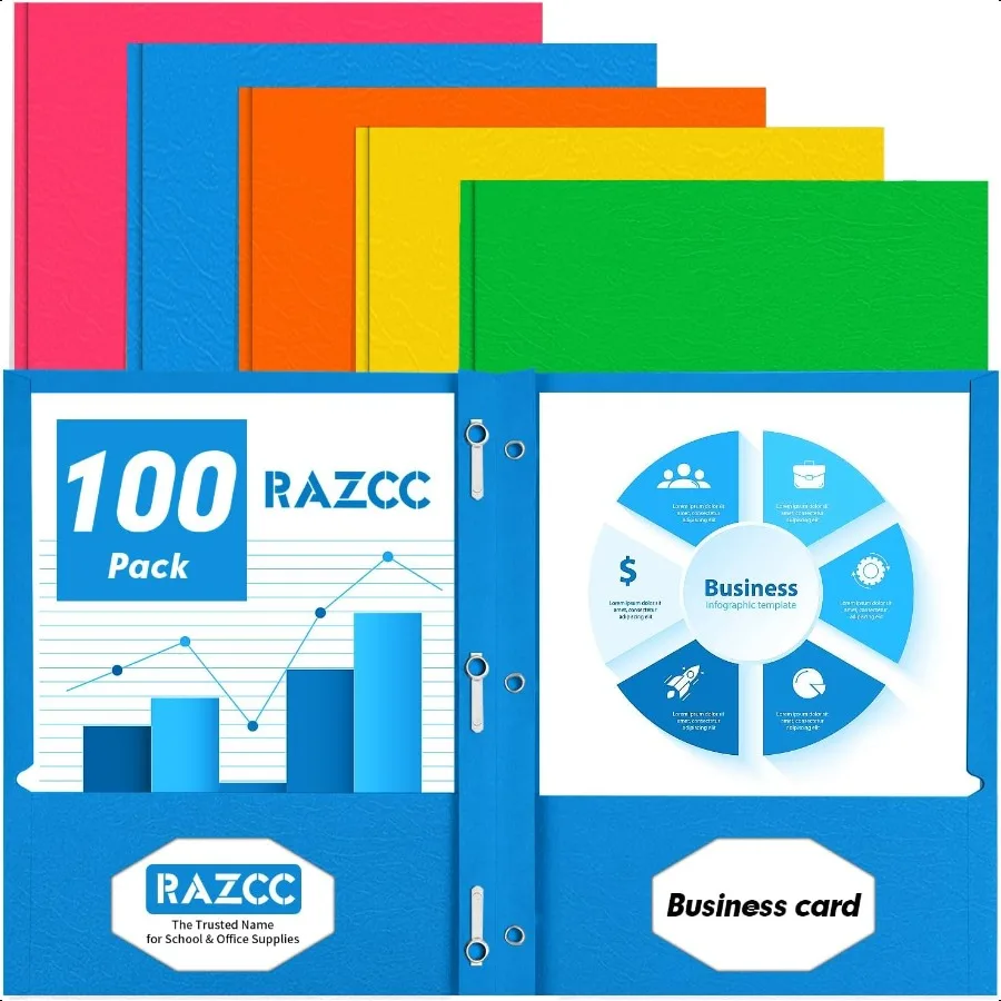 

Two Pocket Folders 100 Pack Two Pocket with Prongs 3 Prong Folders Fit Letter Size Paper Pocket Paper File Folders for School O