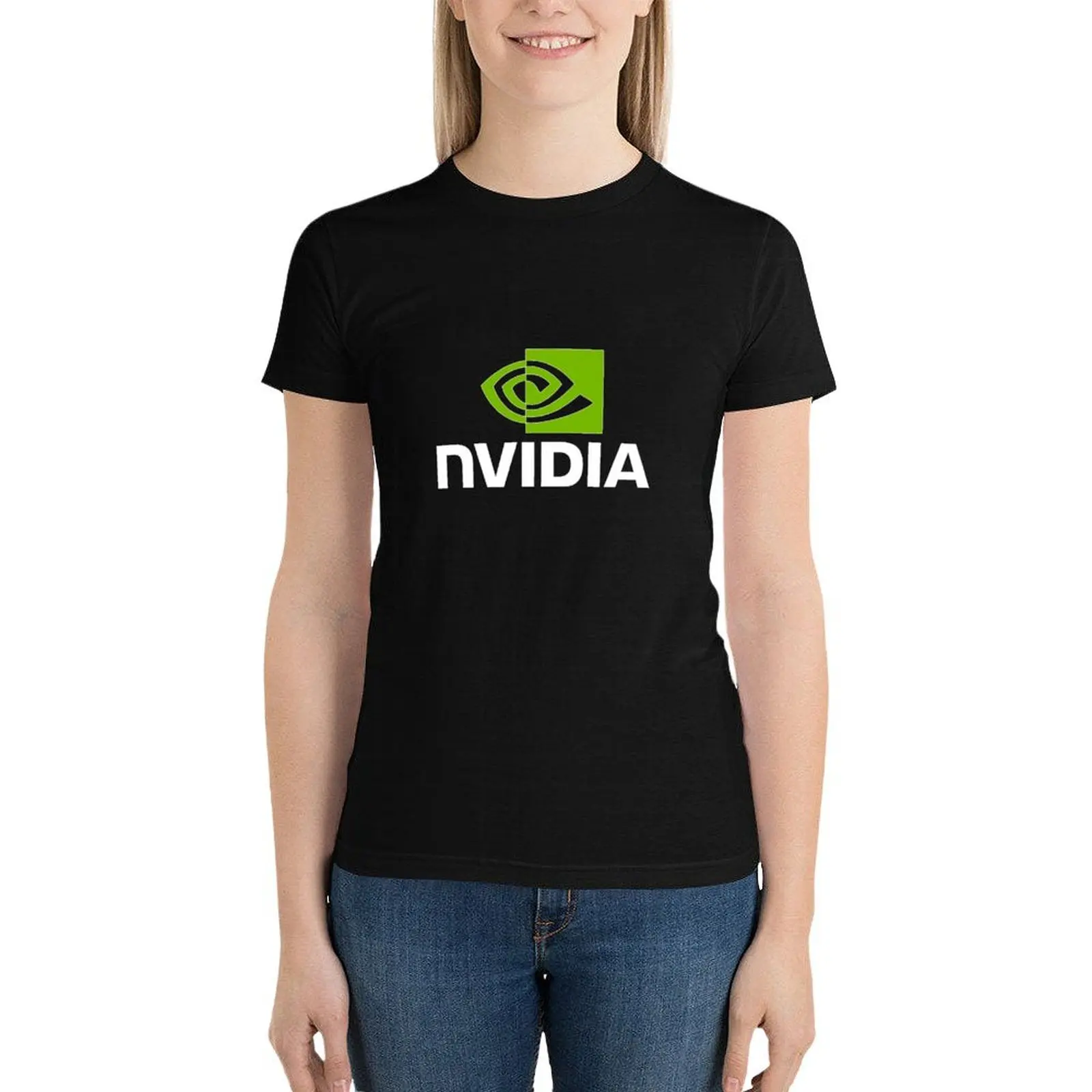 Nvidia T-Shirt oversized blanks cute tops kawaii clothes summer blouses woman 2024