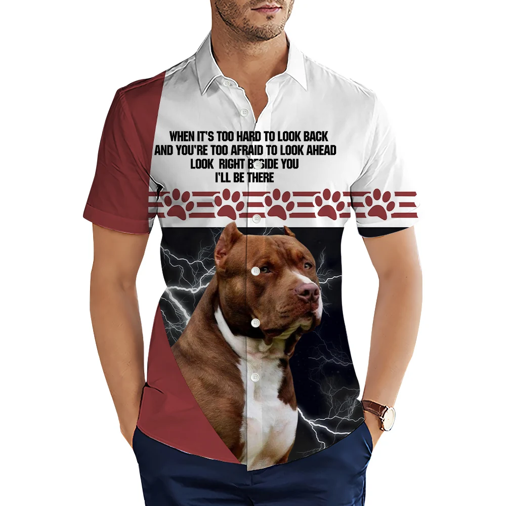 

HX Fashion Men's Shirts Brown Pitbull Lightning 3D Printed Casual Shirt Summer Short Sleeve Shirts for Men Clothing Camisa