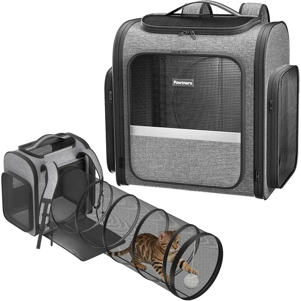 

Рюкзак-туннель 2-в-1 для кошек: для переноски и игр, расширяемый, для мелких и средних питомцев