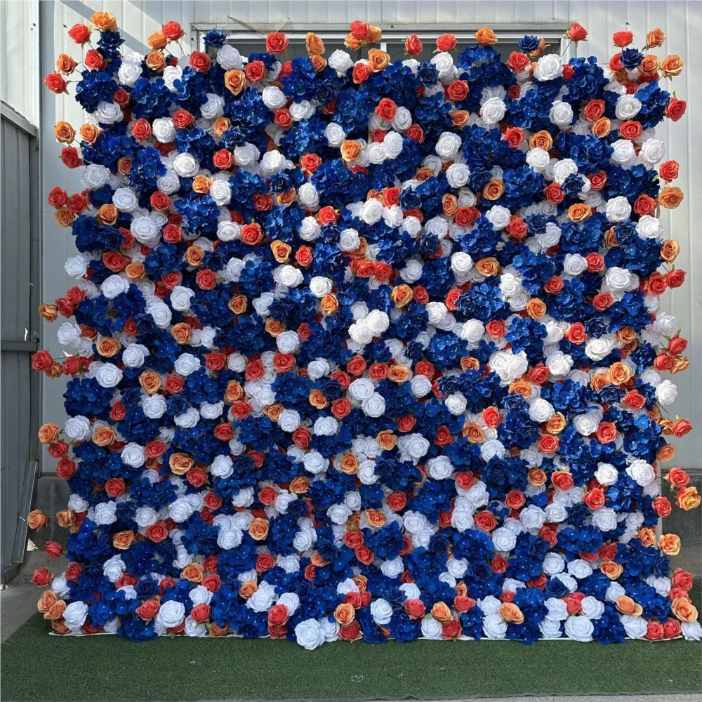 

Uflower Pastel Blue White Rose Cloth Flower Wall Wedding Backdrop Fabric Floral Green Plant Wall Window Display Event Party Prop