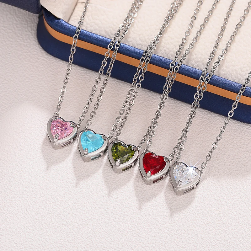 Huitan Creative Heart Pendant Necklace with Dazzling CZ Romantic Sweet Party Jewelry for Women Delicate Dainty Neck Accessory