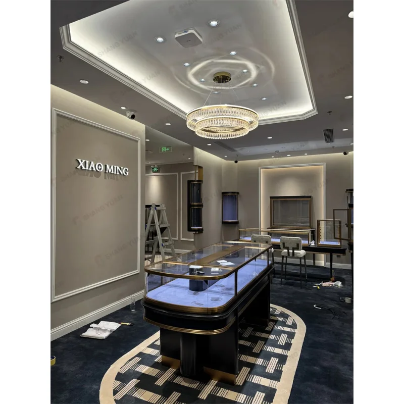 custom.Jewelry Display Counter Showcase Stainless Steel Velvet Interior Retail Shop Fitting OEM ODM