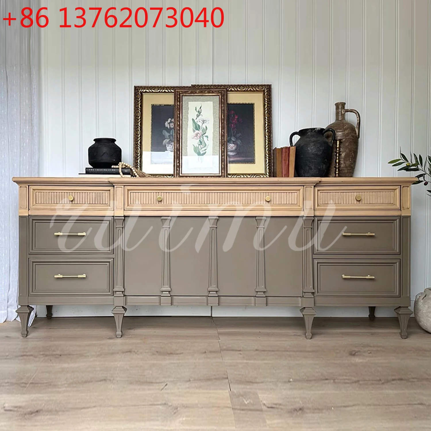 

French Contrasting TV Cabinet Villa Living Room Home Locker American Country Storage Edge Cabinet