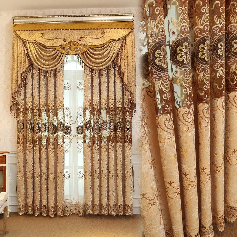 Curtains for Living Dining Room Bedroom New European Style Water Soluble Embroidery Chenille Hollow Windows Door Kitchen Palace
