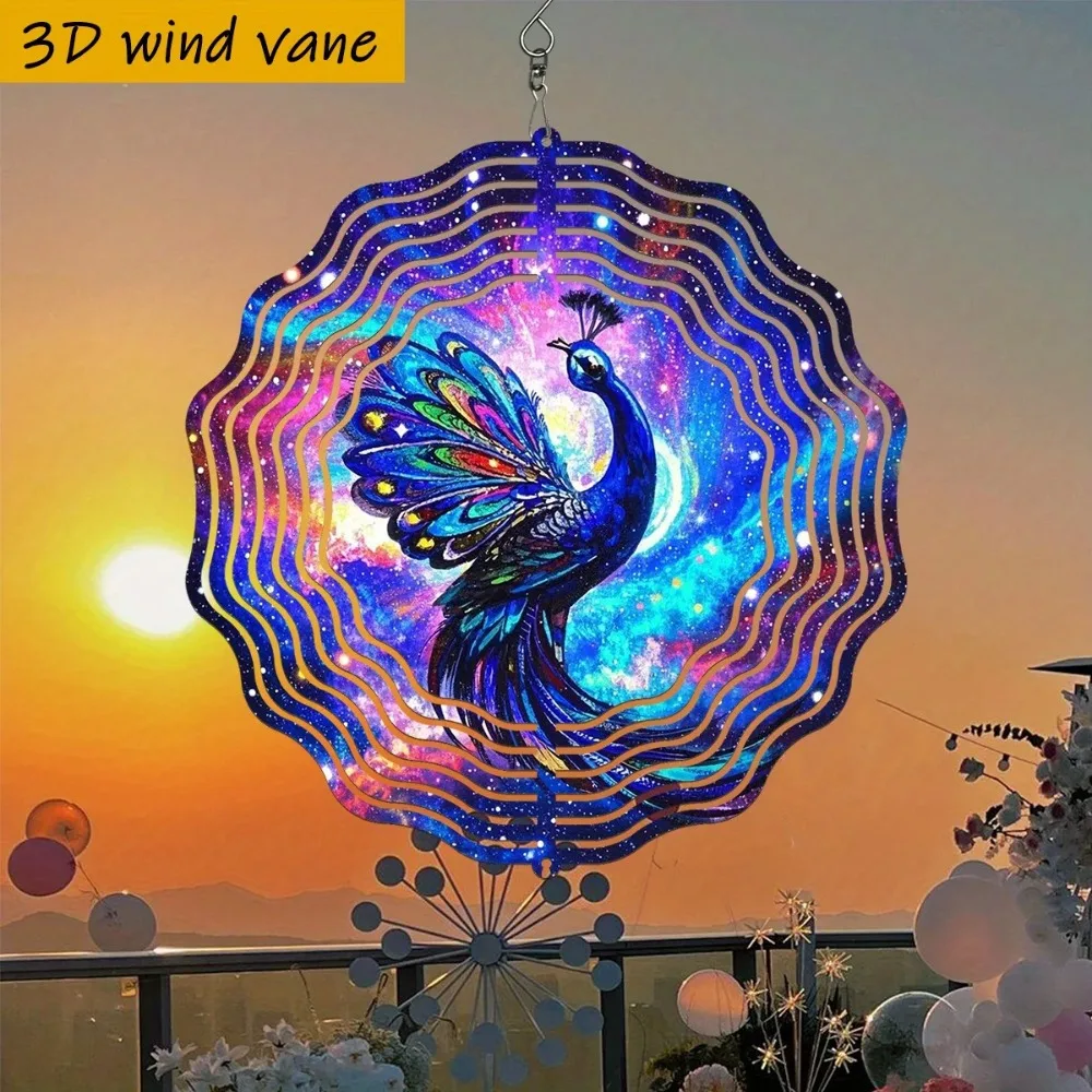 CIFBUY 3D Galaxy Peacock Wind Spinner Metal with Stained Glass Effect, Colorful Kinetic Garden Art for Patio & Yard Decor