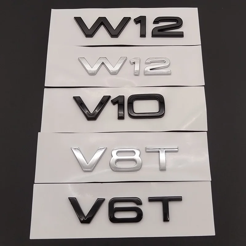 3D ABS Chrome Black Logo V6T V8T V10 W12 Emblem Letters Badge Car Sticker For Audi A6 A7 S4 S5 S6 S7 Q7 A8 R8 SQ5 TT Accessories