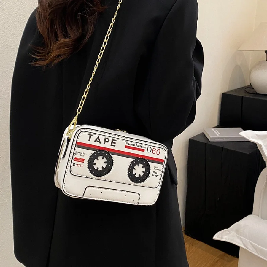 

Fashionable retro casual color matching cute mini cassette player audio crossbody bag mobile phone shoulder bags for women