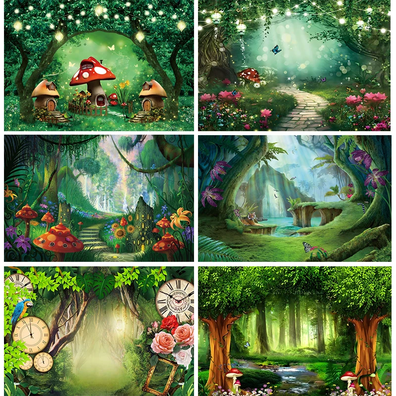 

Enchanted Garden Backdrop Panel Children's Party Decorations Forest Fairy Butterfly Baby Shower Themed Vinyl Photo Background