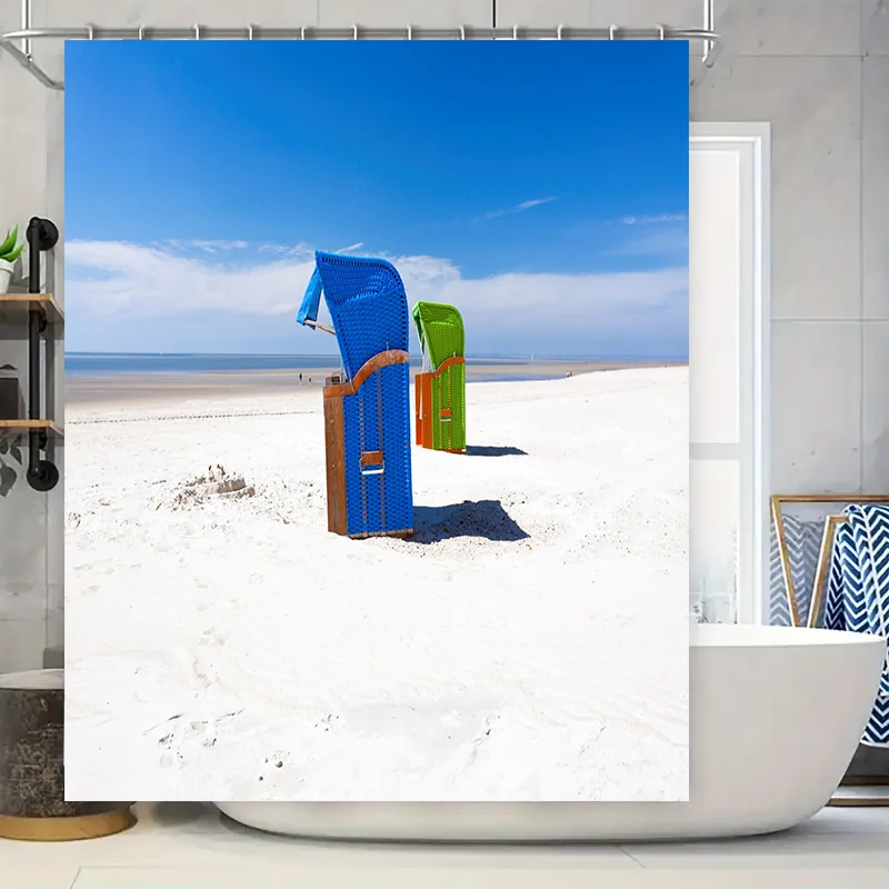 

Штора для душа на пляжном кресле ярких цветов для украшения ванной комнаты