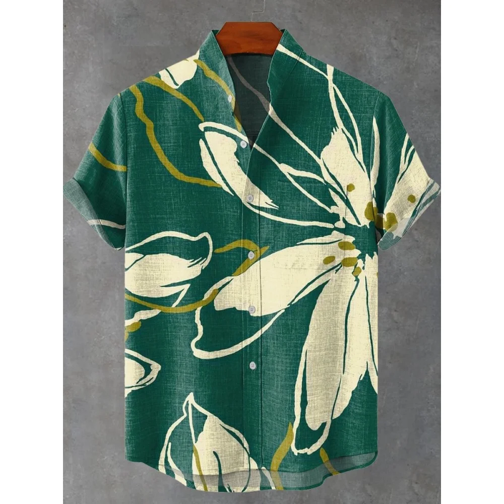 

Men's Hawaiian floral pattern retro casual T-shirt men's short sleeved shirt holiday party ethnic style pattern long sleeved lin