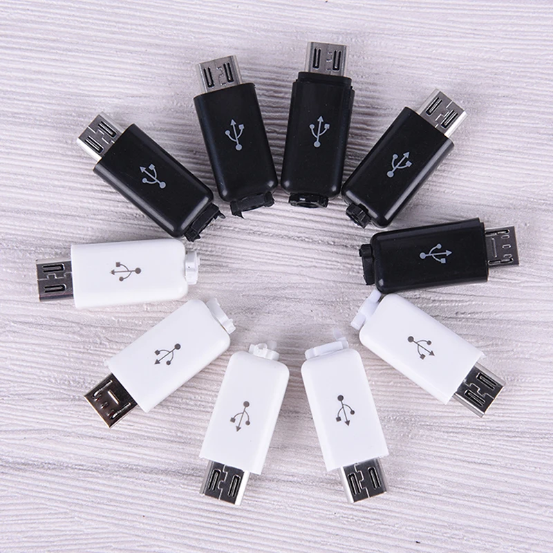 10pcs/ Sets 4 in 1 DIY Micro USB Welding Type Male 4 Pin Plug Connector w/Plastic Cover white/black