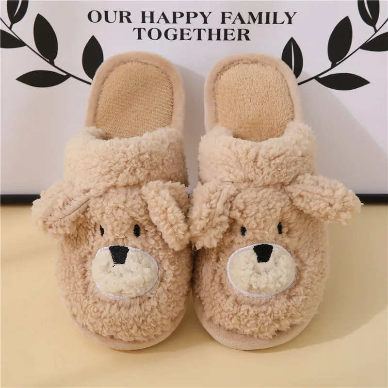 

Cute Cartoon Bear Plush Slippers for Women 2024 Winter Warm Faux Fur Home Shoes Woman Thick Sole Non Slip Indoor Fluffy Slippers