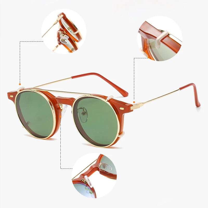 KANDREA Round Fashion Magnet Polarized Sunglasses Women Men Retro Glasses Frame Optical Fashion Prescription Eyeglasses 62678