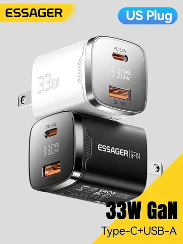 Essager 33W GaN USB 유형 C 충전기 디지털 디스플레이 PD iPhone 16 15 14 Pro Max iPad Mini 6 Xiaomi Samsung S22 용 고속 충전