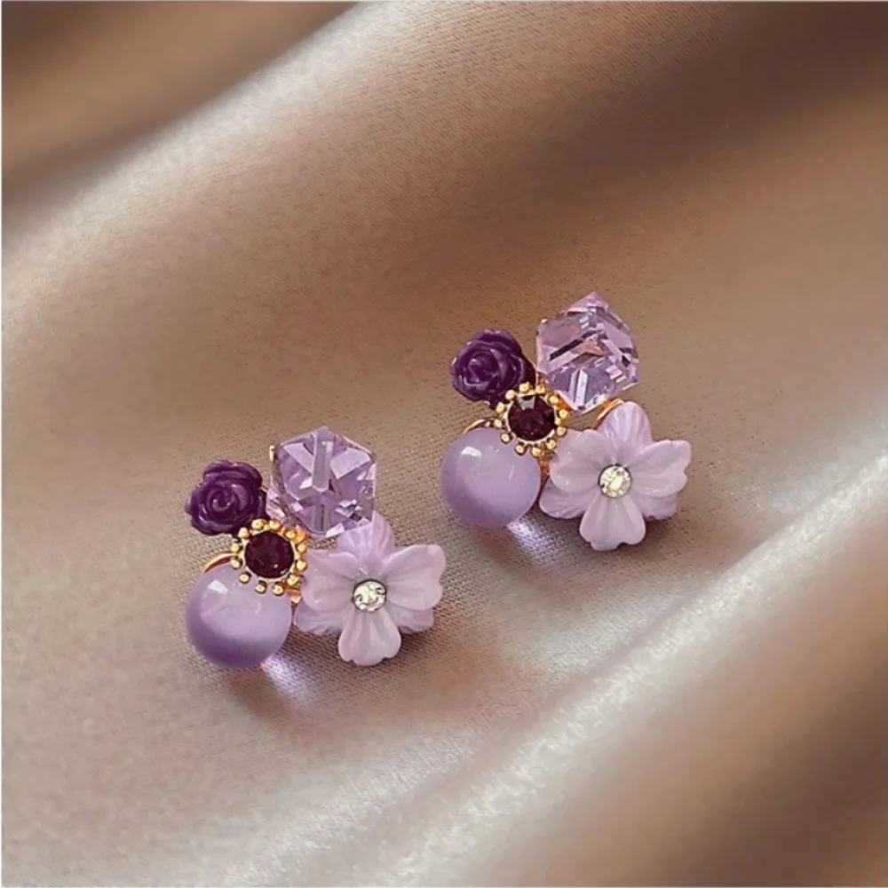 New Simple Amethyst Vintage Flower Niche Design Temperament Earrings Women\'s Premium Sense Party Charms Jewelry Decoration Gifts