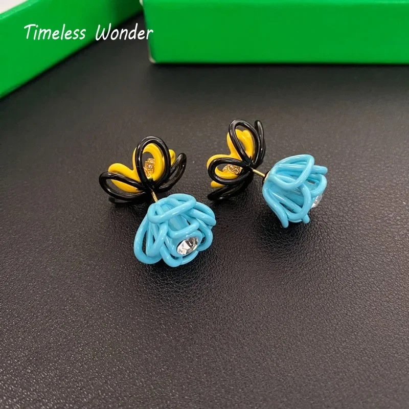 Timeless Wonder Fancy Zircon Enamel Floral Stud Earrings for Women Designer Jewelry Luxury Party Rare Sweet Versatile 1341