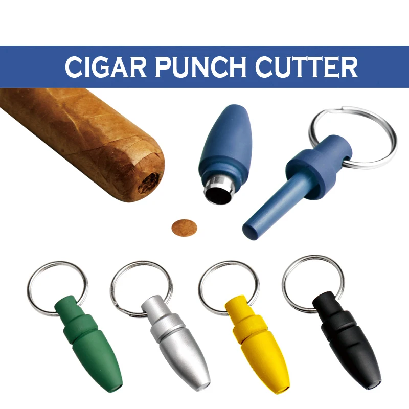 

With Key Ring Clip Rubber Portable Cigar Puncher Blade Cigar Drill Hole Cigar Punch Cutter Cigar Accessories for Cohiba