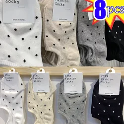 Cotton Polka Dot Boat Socks for Women Spring Summer New Fashion Non-slip Breathable Invisible Spotted Short Low Ankle Stockings