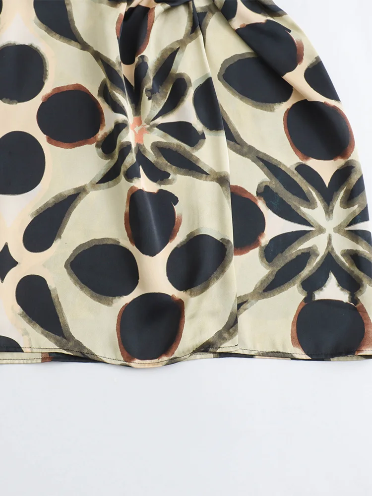 Robes courtes pour femme 2024 mode vintage imprimé géométrique robe en satin col à revers à manches longues bureau robe chemise élégante