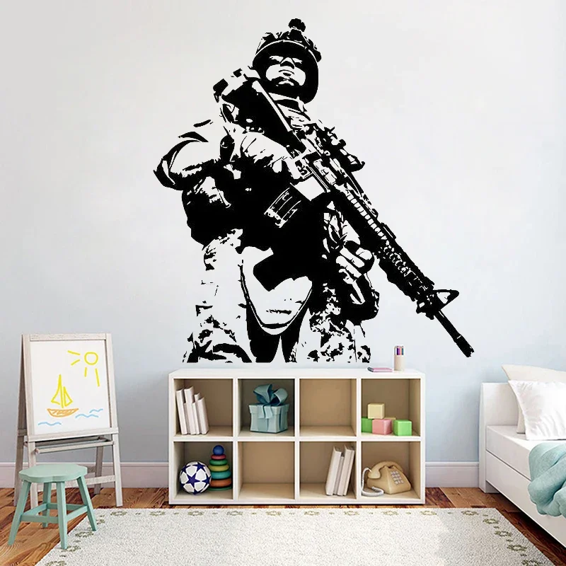 Soldier Marine Wall Sticker Army warrior Military Teenagers Kids Bedoom Wall Decals Removable Home Room Decoration Mural Z555