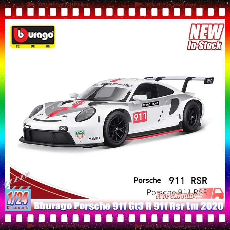 

In Stock 1:24 Bburago Porsche 911 Gt3 R 911 Rsr Lm 2020 Simulation Alloy Miniature Die-Cast Sports Car Model Children'S Toy Gift