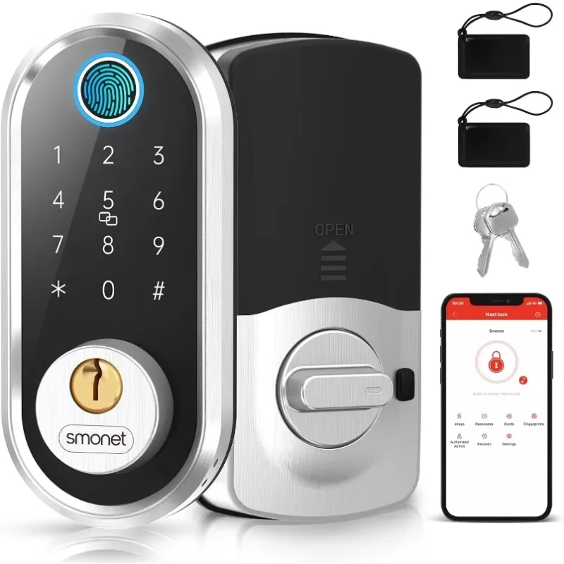 SMONET Smart Door Lock Keyless Deadbolt: Fingerprint Electronic Lock Bluetooth Code APP Touch keypads Work with Alexa