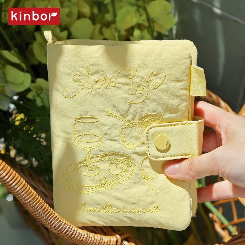 Kinbor Embroidery A6 Mini Self‑Filling Journal Notebook,Soft Fabric Cover Portable Pocket Diary, Cute Stationery Gift for Girls