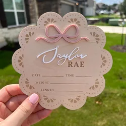 Personalized Baby Name Announcement Sign Custom Pink Bow Baby Plaque Newborn Hospital Birth Status Plaque Birth Announcement