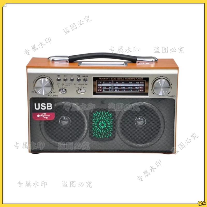 Wooden retro wireless bluetooth speaker, mobile phone outdoor card stereo, mini subwoofer three-segment FM radio