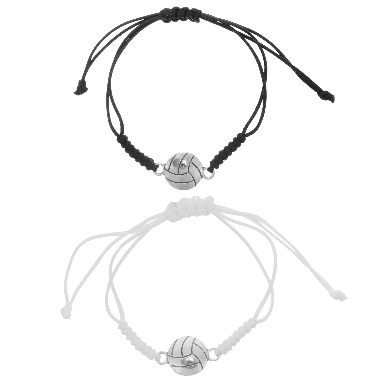 

2Pcs Volleyball Bracelets Adjustable Black White Braided Sports Team Gifts Wear Volleyball Souvenirs Resistant Wrist Straps