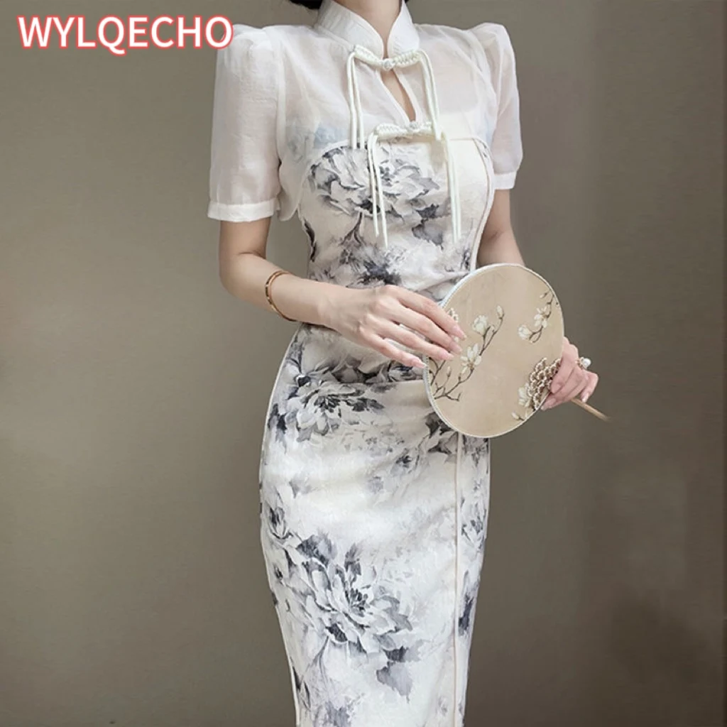 

Summer Sexy Qi Pao Two Piece Elegant Floral Chinese Dress Retro Traditional Oriental Clothing Cheongsam Qipao Dress Modern 2024