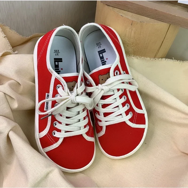 2024Trend Desianer Canvas Shoes forWomen Round Toe Low Top Sneakers Wide Toe LaceUp Trainers Shoe Brand Female Tenis Plimsolls