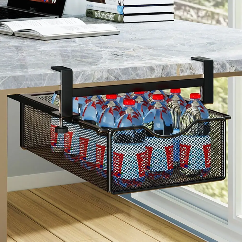 

Стеллаж для хранения под столом из углеродистой стали, регулируемая гладкая выдвижная подвесная корзина для шкафа, дышащая, большая несущая нагрузка