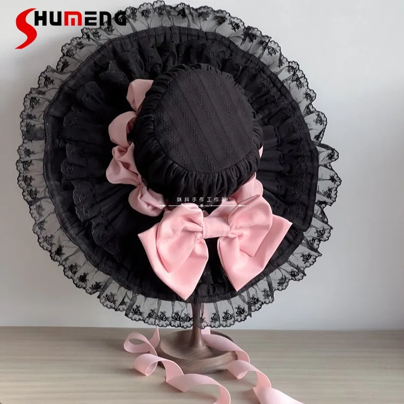 

Original Handmade Lolita Style Flower Wedding Hat Sweet Girl Princess Tea Party Cute Bow Lace Hat Kc French Elegant Umbrella Hat