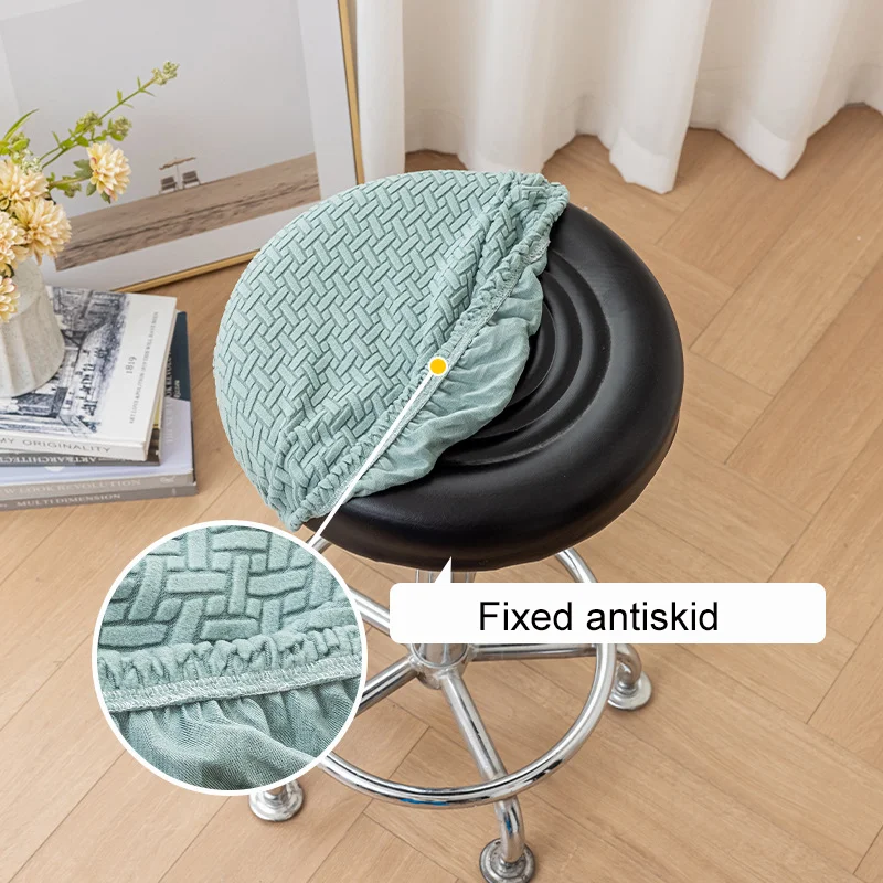 Jacquard Plush Round Stool Covers Universal Solid Geometric Pattern Chair Slipcover Universal Cloth Seat Cover for Bar Hotel