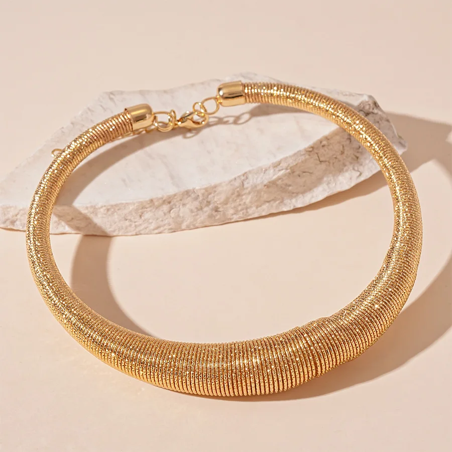 Exaggerated Heavy Metal Chunky Torques for Women Trend Gold Color Punk Thick Chokers Necklaces Grunge Party Strand Jewelry F view 4