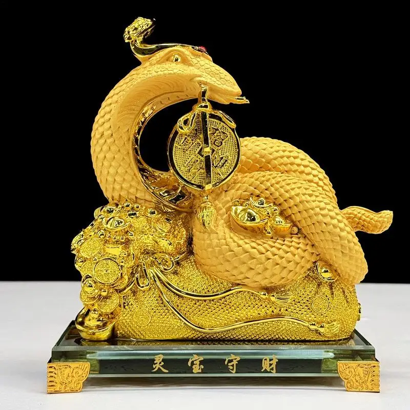 Ano da estatueta da cobra feng shui 2025 cobra chinesa resina dourada feng shui escultura mesa colecionável decoração para casa para