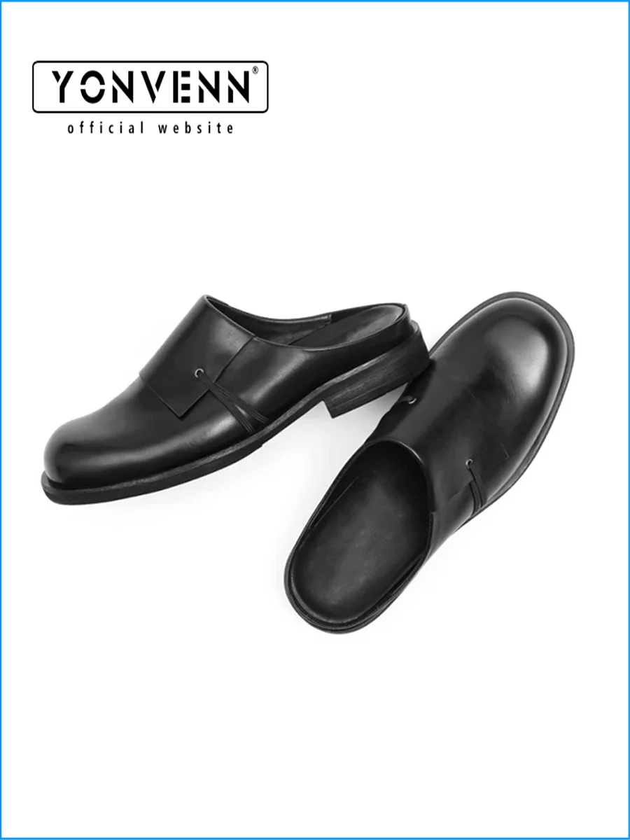 Sliding in Muller shoes with three-dimensional cutting and splicing cowhide slippers men's vintage style casual leather shoes