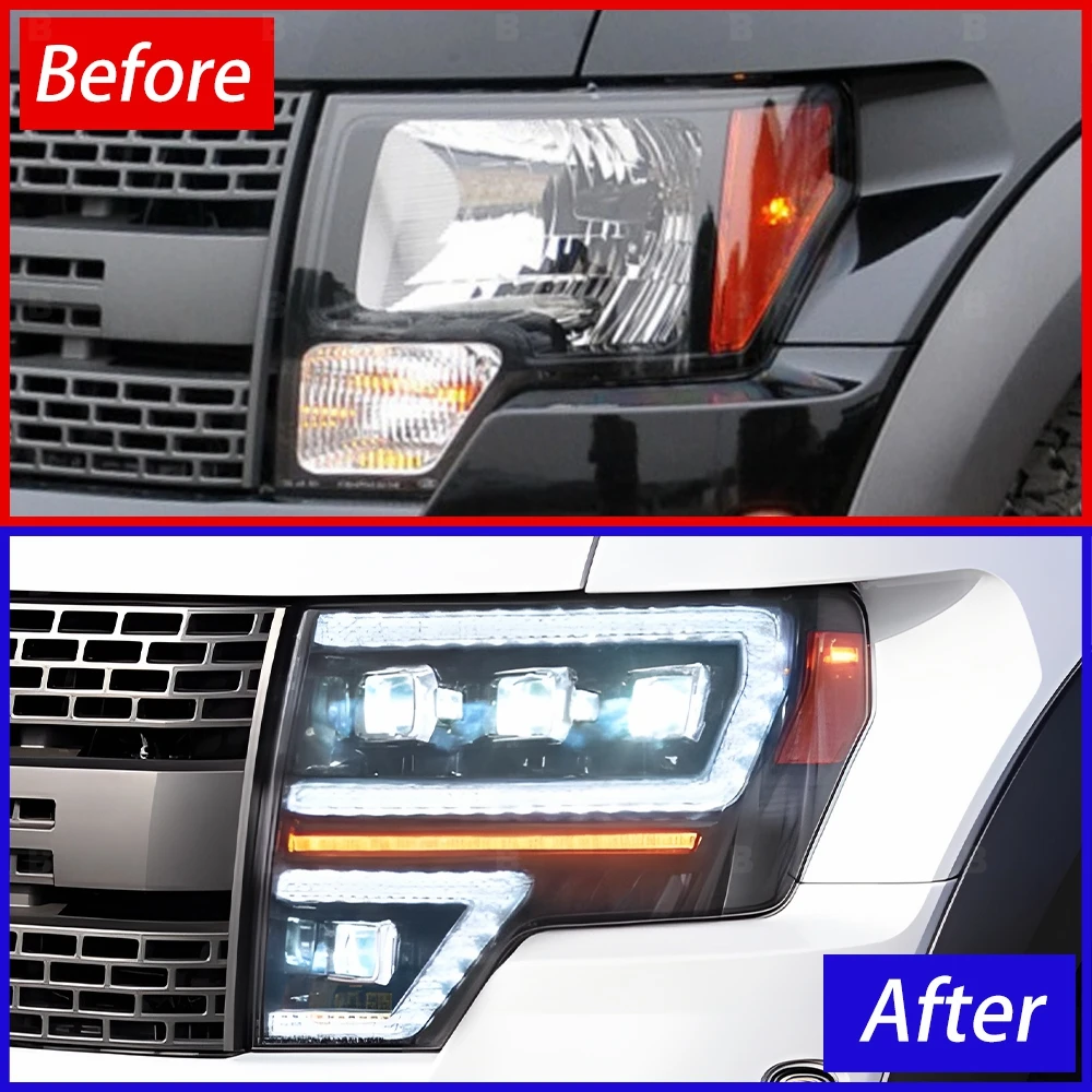 For Ford Raptor F150 2009-2014 LED Car Front Lamps Assembly Upgrade Dynamic Four Projector Lens Auto Headlights Accessories