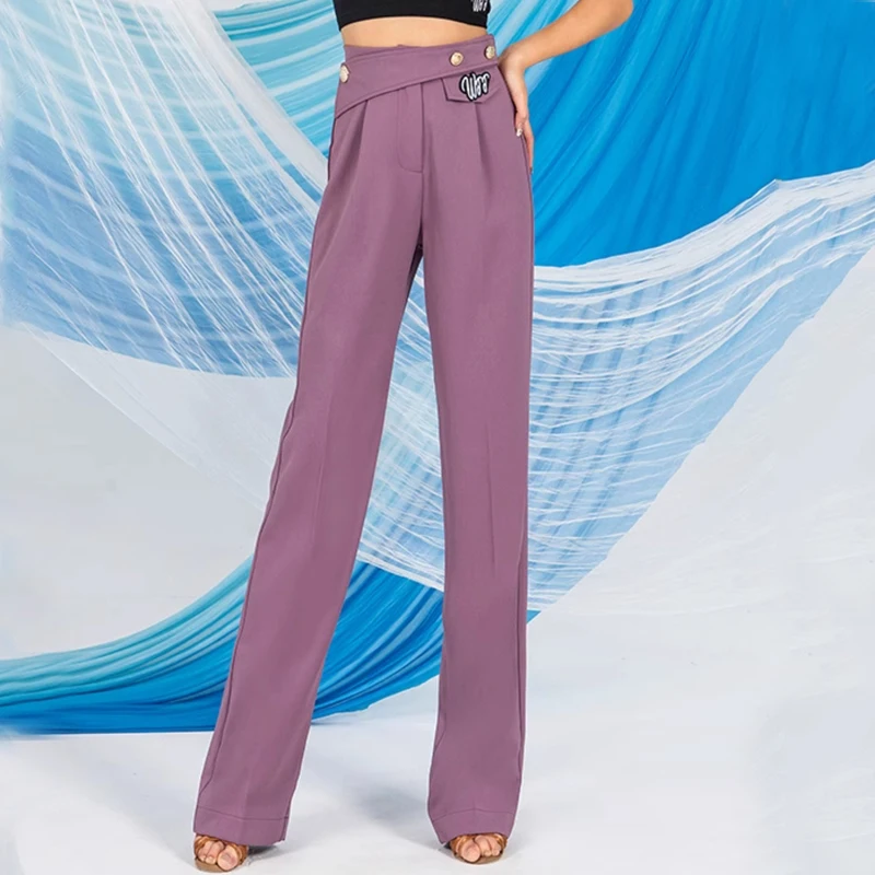 

Fashion High Waist Ballroom Dance Pants Women Latin Dance Straight Leg Pants Modern Dancing Trousers Training Wear SL9756