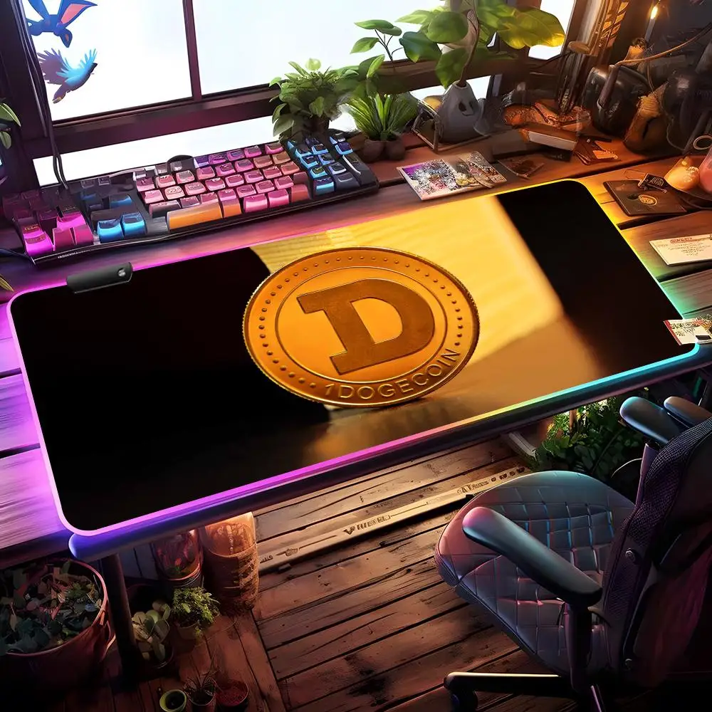 Dogecoin Mouse Pad RGB Gaming Mouse Pad Desk Mat HD Gamer Large LED Light XXL MousePads
