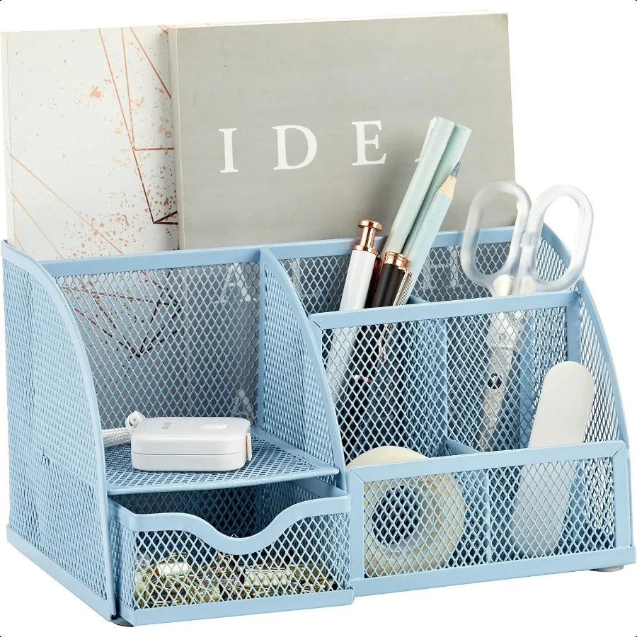 

Сетчатый настольный органайзер для офиса с 7 отделениями + ящик для стола, аккуратный держатель для ручек для конфет, многофункциональный органайзер