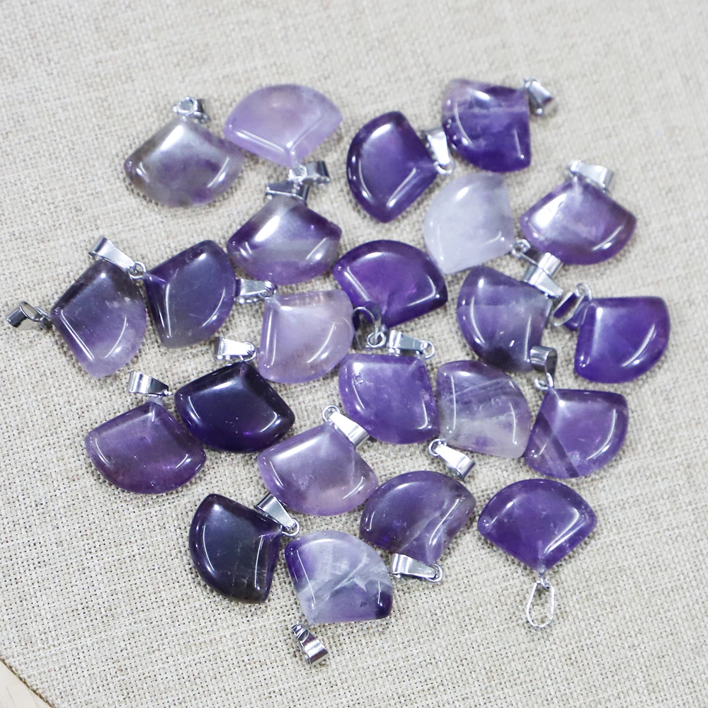 

Bestseller Natural Stone Amethyst Pendants Sector Shape Necklace Fashion Charms DIY Jewelry Accessories Making Wholesale 24Pcs